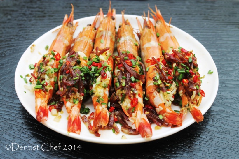 steamed shrimp xo sauce spicy chili garlic ginger chives oil tiger prawn