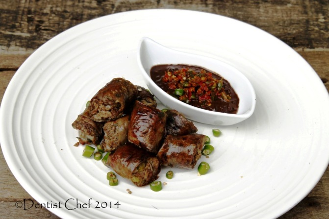 recipe grilled pig intestine sausage grilled blood pork intestine sausage resep kidu kidu sosis batak karo